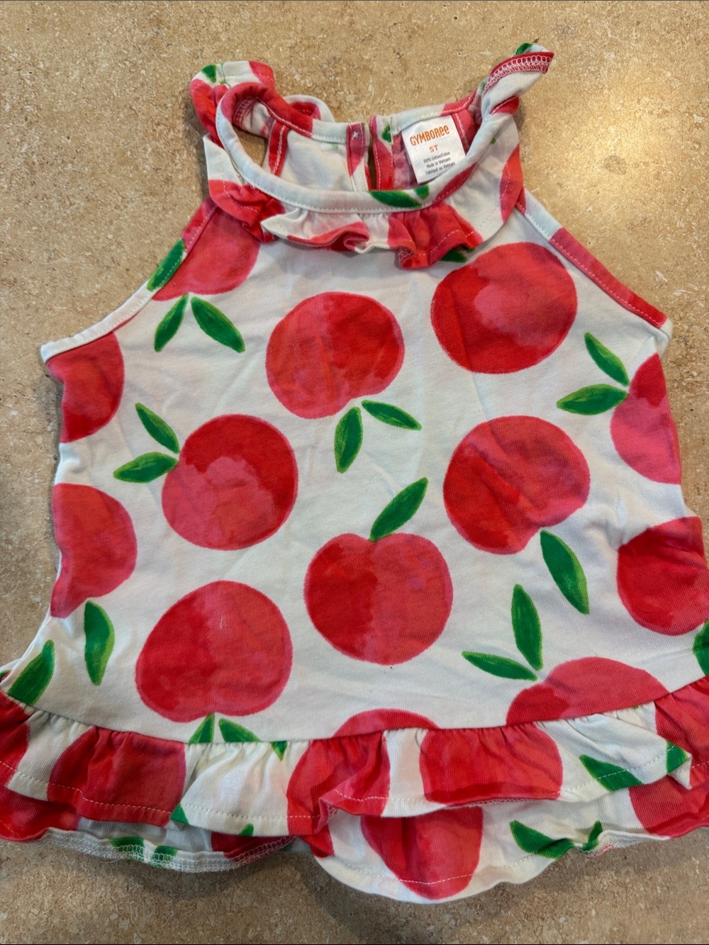 Gymboree White Tank Top with Red Apple Print and Green Leaves